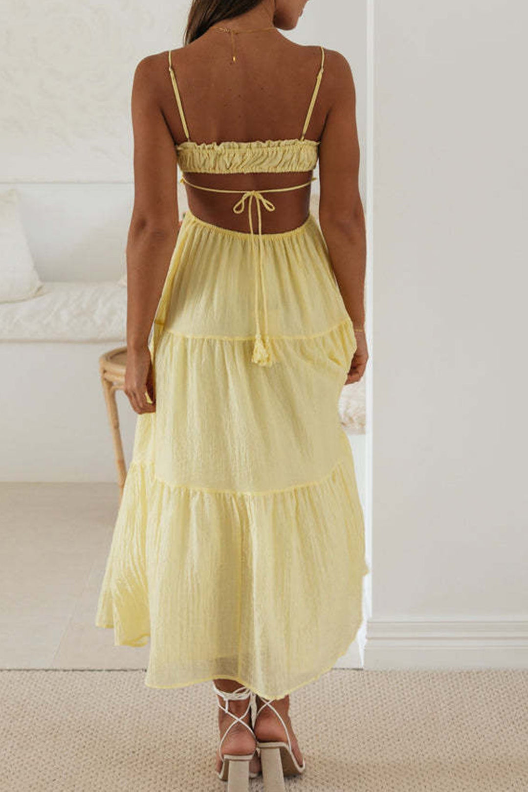 Tie-up Cutout Tiered Cami Dress White · M