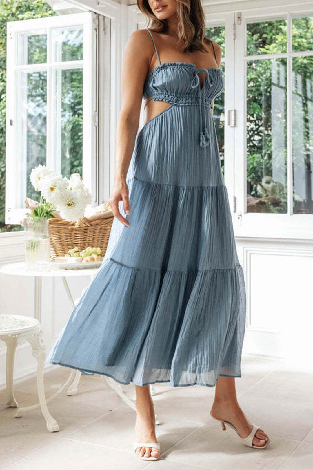 Tie-up Cutout Tiered Cami Dress Black · M