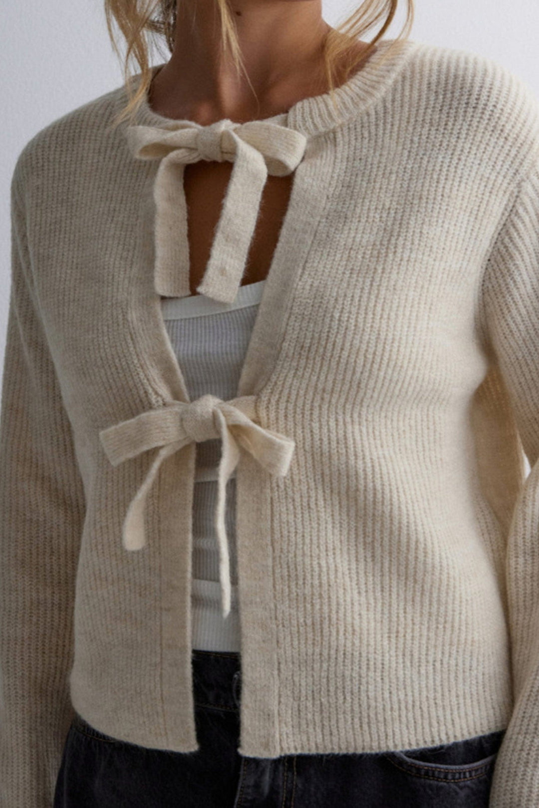Tie-up Ribbed Knit Short Cardigan