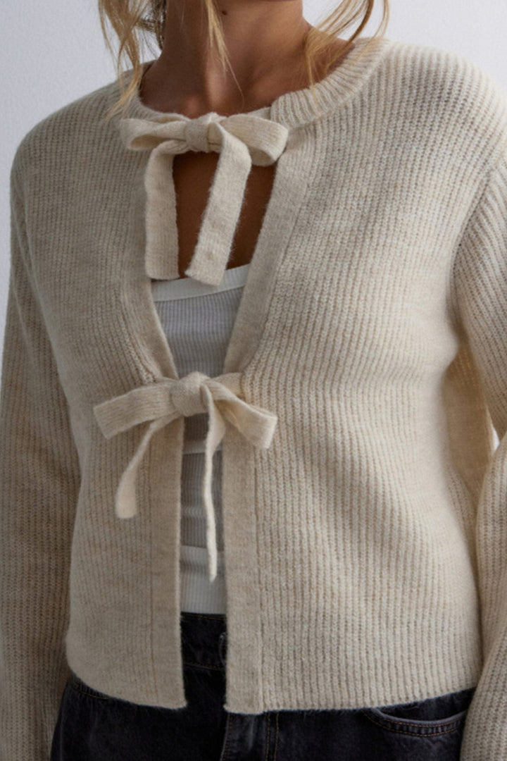 Tie-up Ribbed Knit Short Cardigan