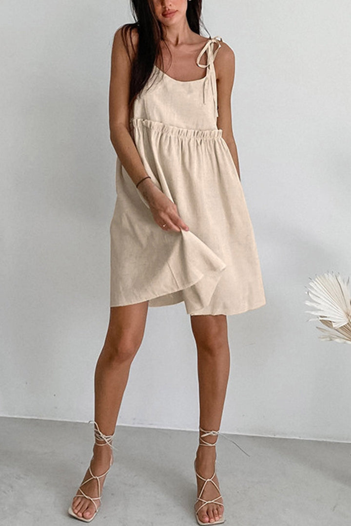 Tie-up Straps Cotton Cami Dress Khaki · L