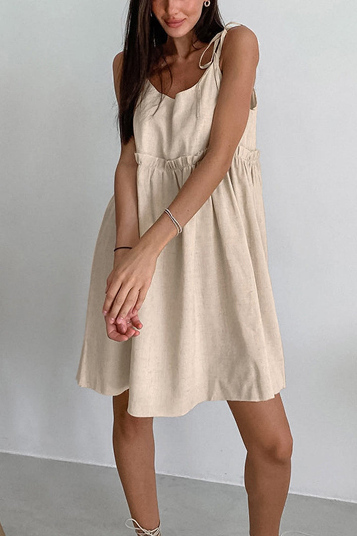 Tie-up Straps Cotton Cami Dress Khaki · S