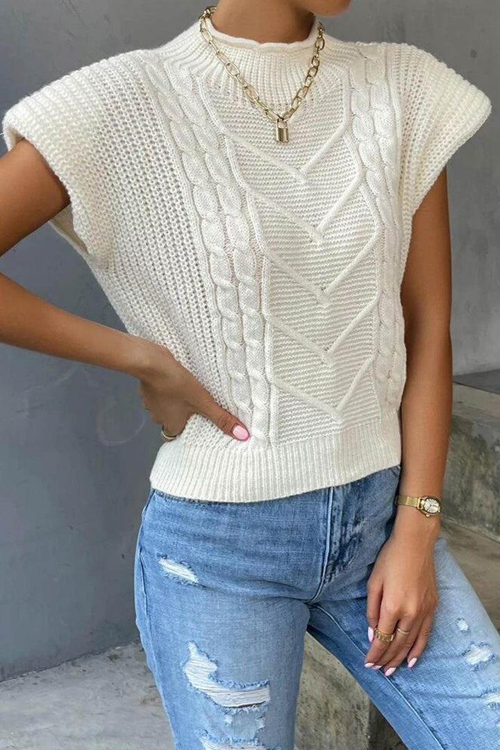 Turtleneck Cable Knit Sweater Vest White · S