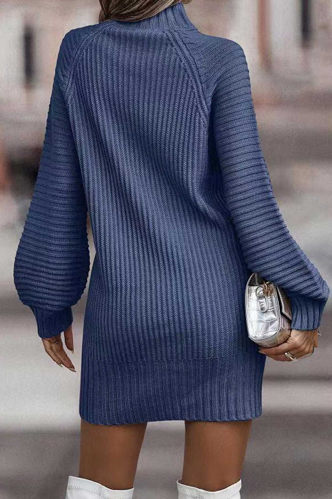 Turtleneck Solid Sweater Dress Wine Red · M