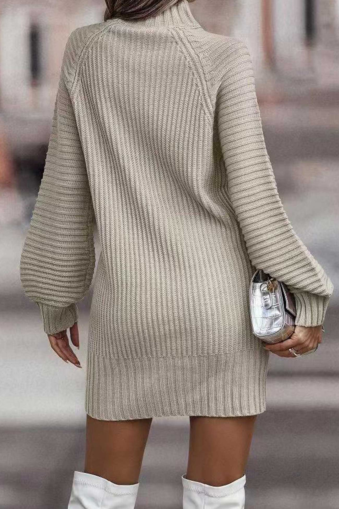 Turtleneck Solid Sweater Dress Army Green · M