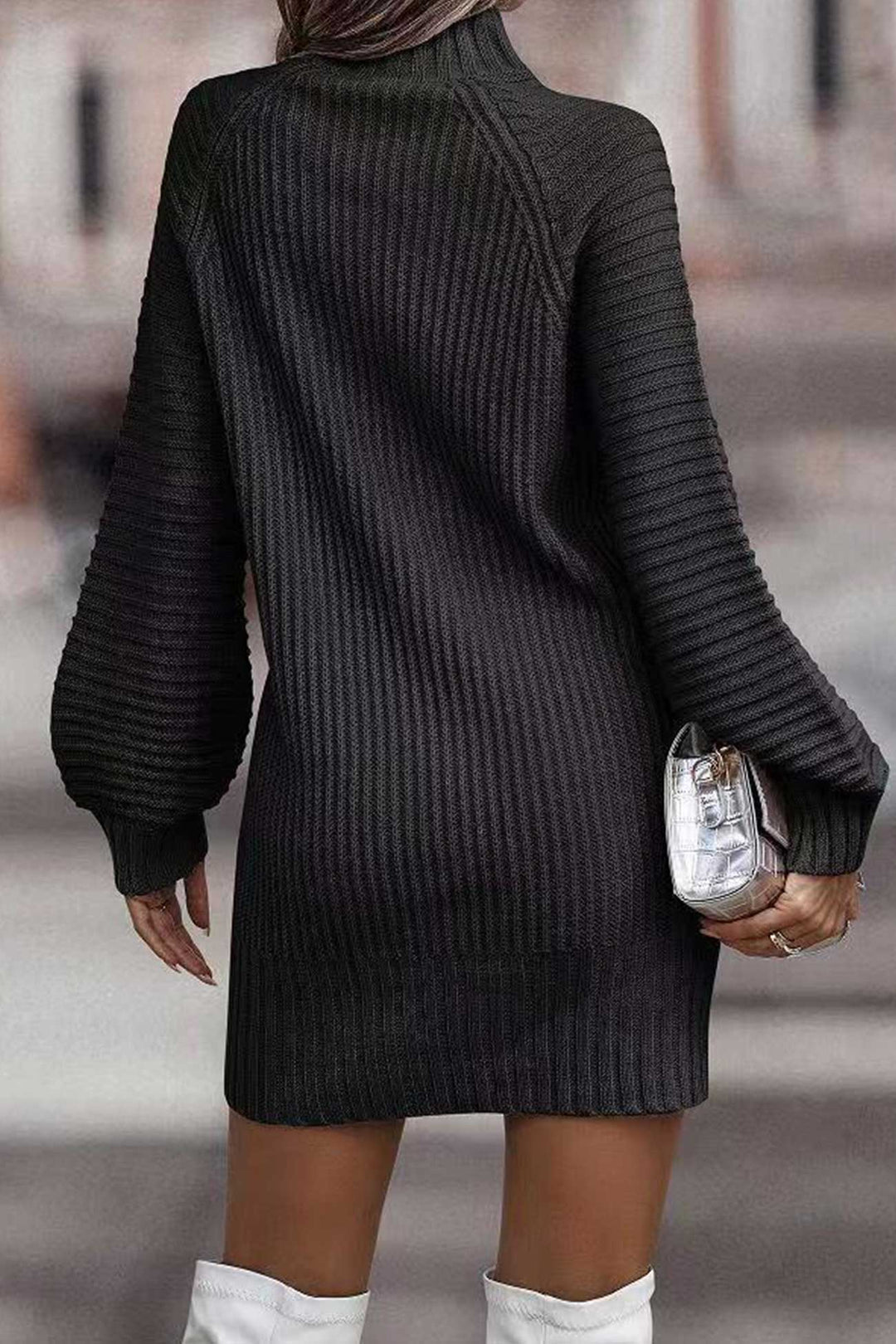 Turtleneck Solid Sweater Dress Blue · M