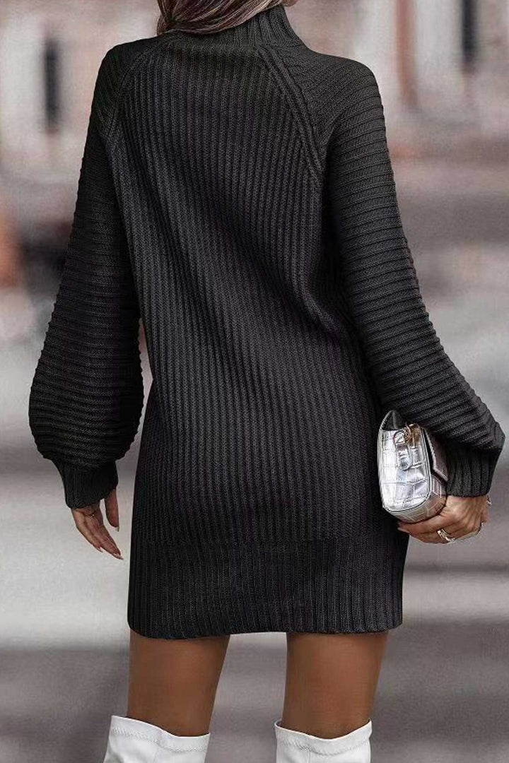 Turtleneck Solid Sweater Dress Blue · M