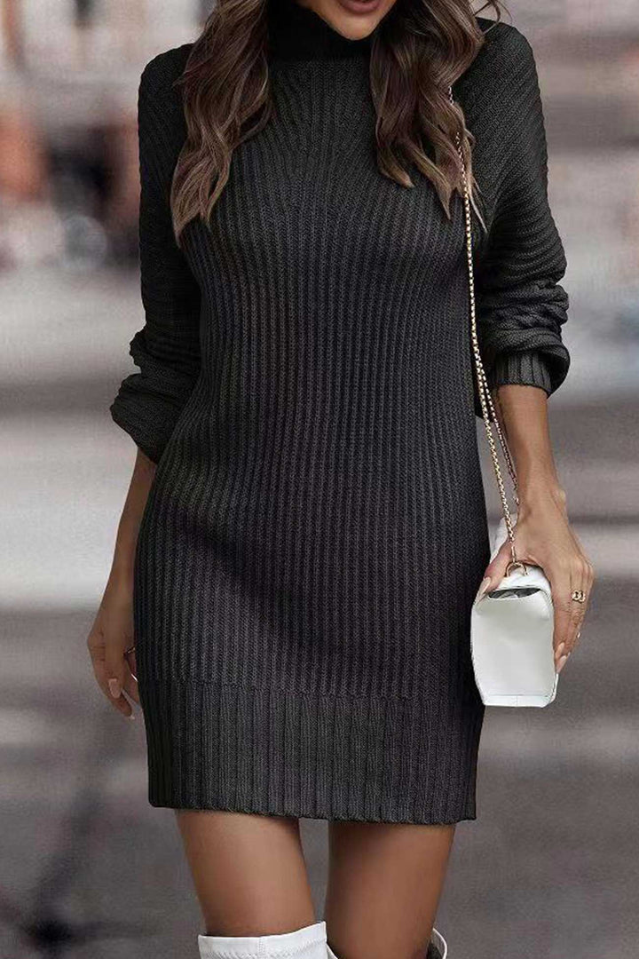 Turtleneck Solid Sweater Dress Blue · S
