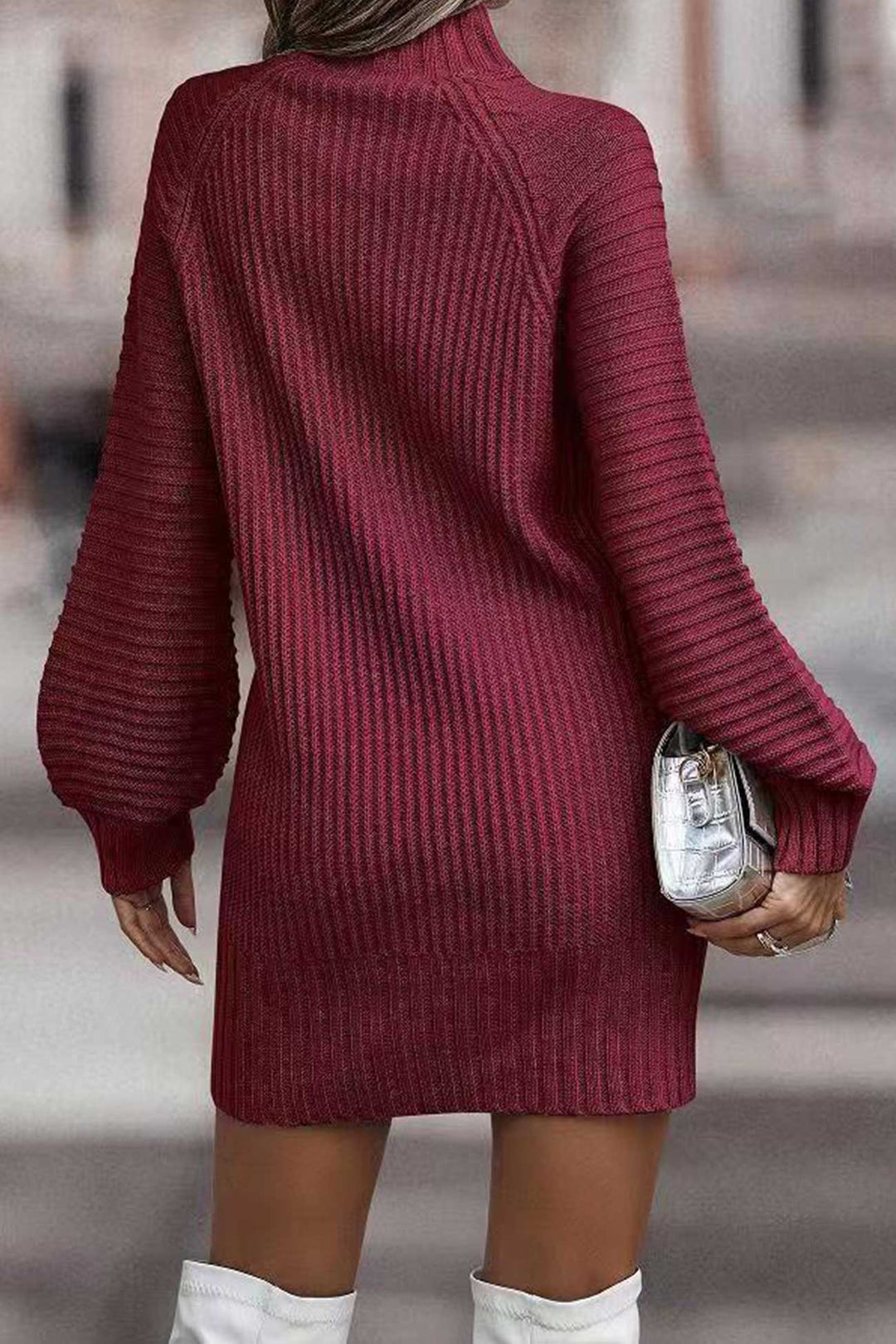 Turtleneck Solid Sweater Dress Pink · XL