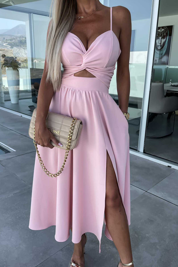 Twisted Cutout Slit Cami Dress Floral · XL