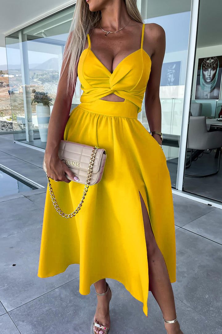 Twisted Cutout Slit Cami Dress Rose · XL