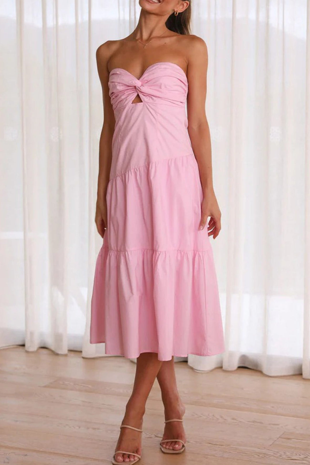 Twisted Cutout Strapless Tiered Dress