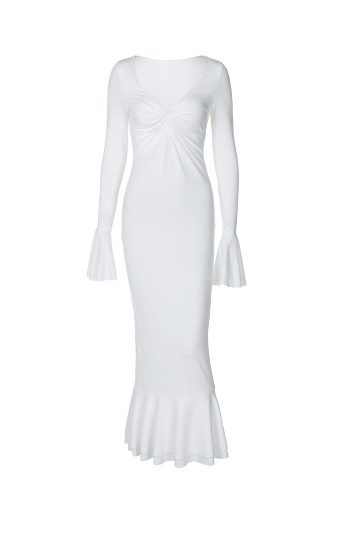 Twisted Flare Sleeve Ruffle Dress Black · S