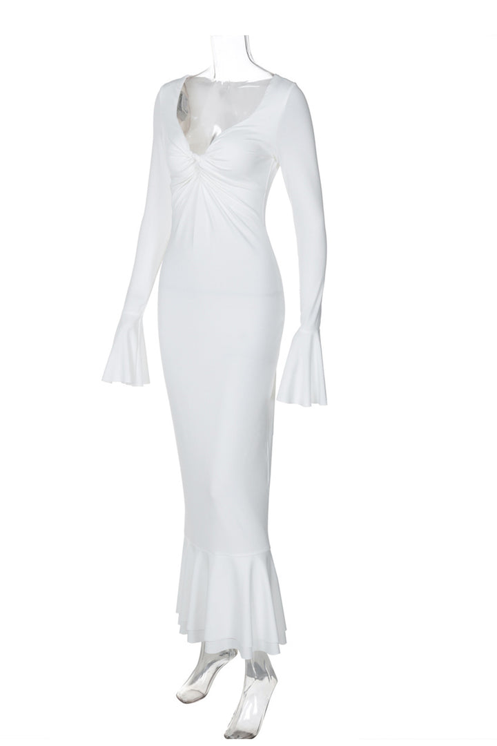 Twisted Flare Sleeve Ruffle Dress Black · M