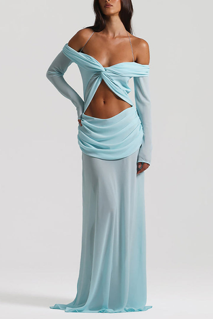 Twisted Off-shoulder Cutout Chiffon Maxi Dress