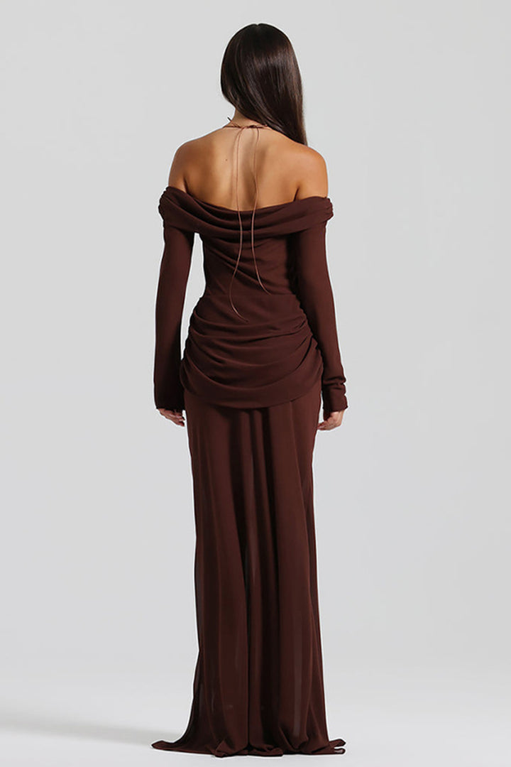Twisted Off-shoulder Cutout Chiffon Maxi Dress