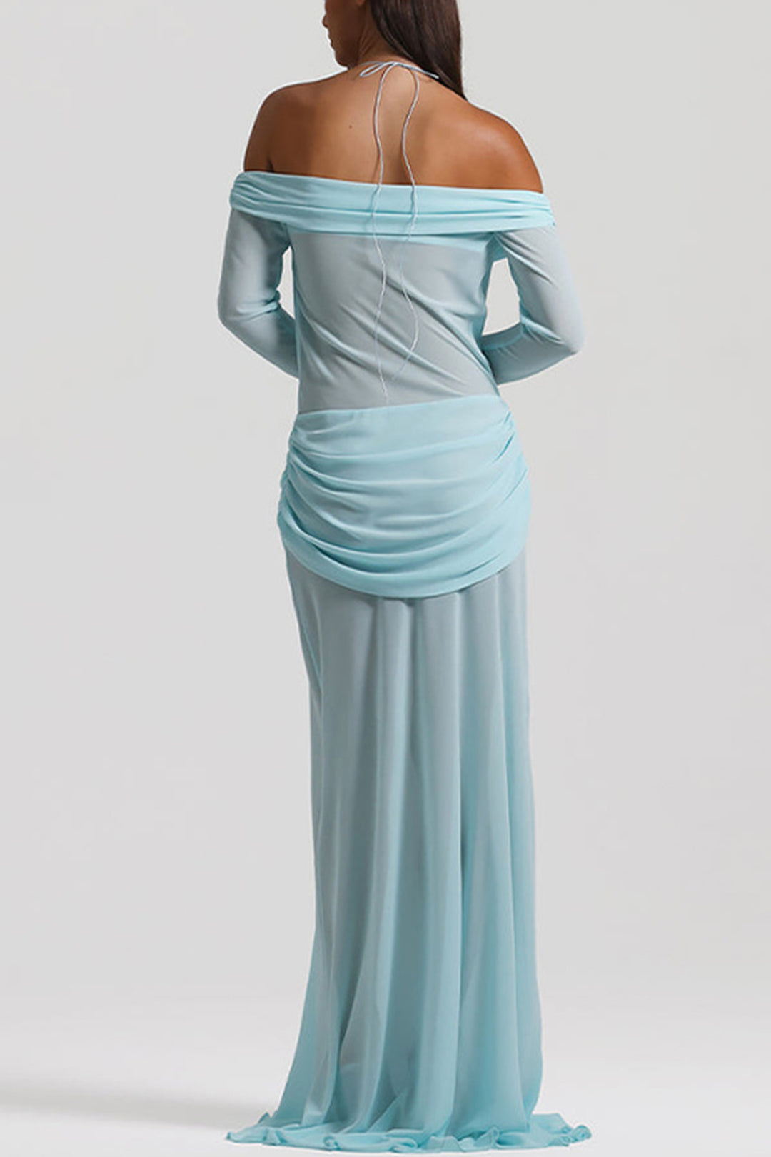 Twisted Off-shoulder Cutout Chiffon Maxi Dress