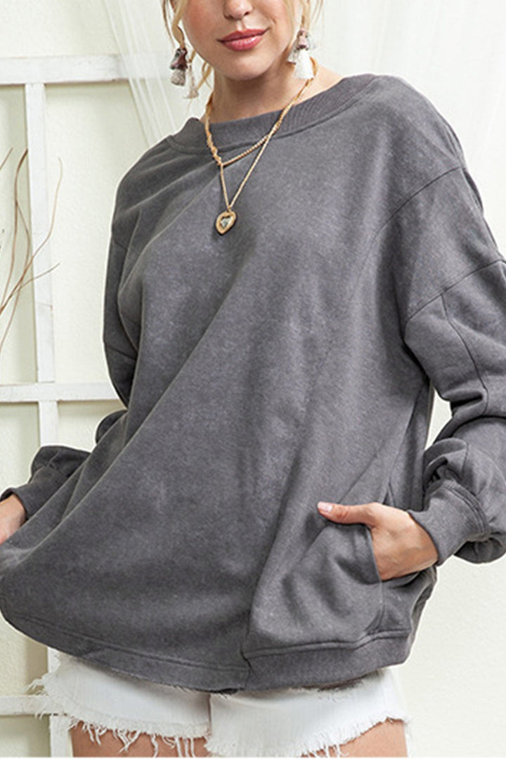 Twisted-back Pocketed Ribbed Tops Grey · L