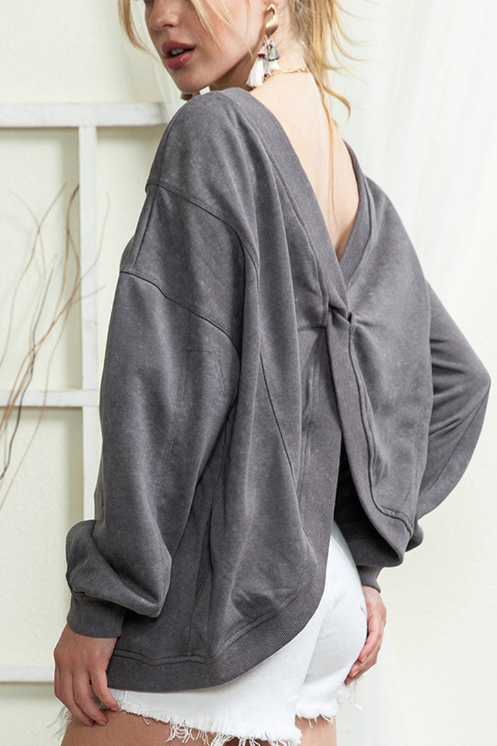 Twisted-back Pocketed Ribbed Tops Grey · XL