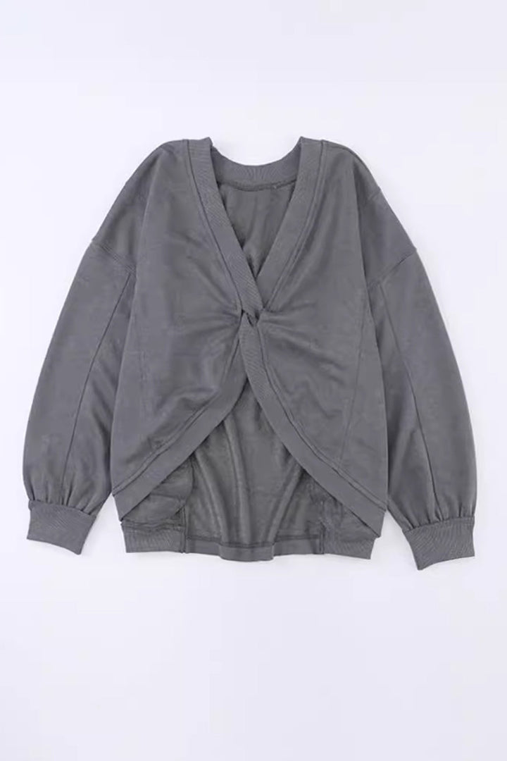Twisted-back Pocketed Ribbed Tops Grey · 2XL