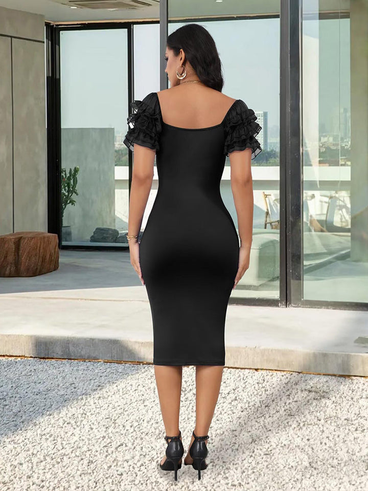 Ruffle Sleeve Elegant Bodycon Dress Royal Blue / M