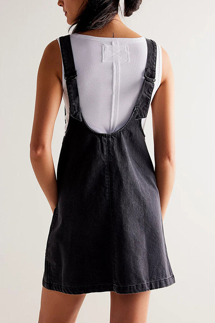 V Neck Backless Tank Denim Dress Black · S