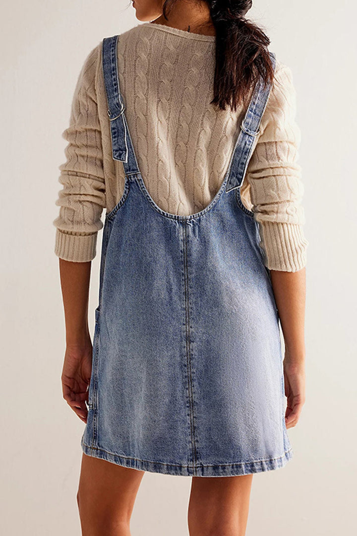 V Neck Backless Tank Denim Dress Light Blue · S