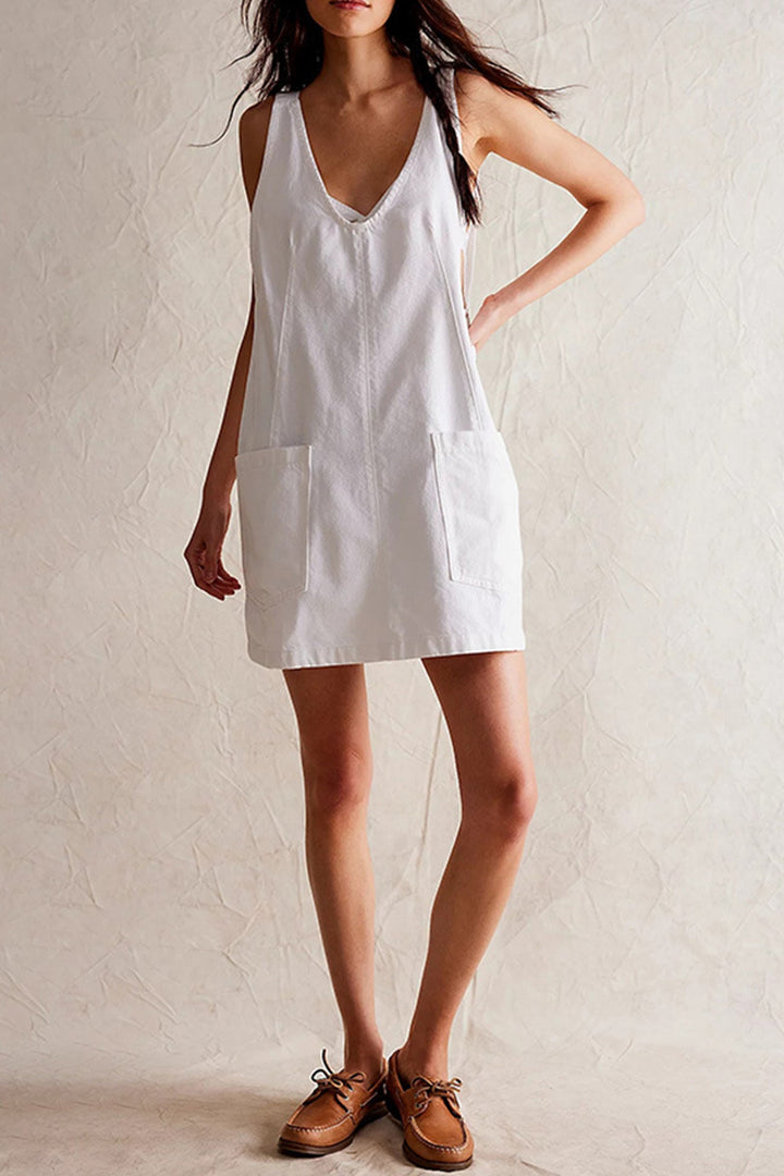 V Neck Backless Tank Denim Dress Black · M