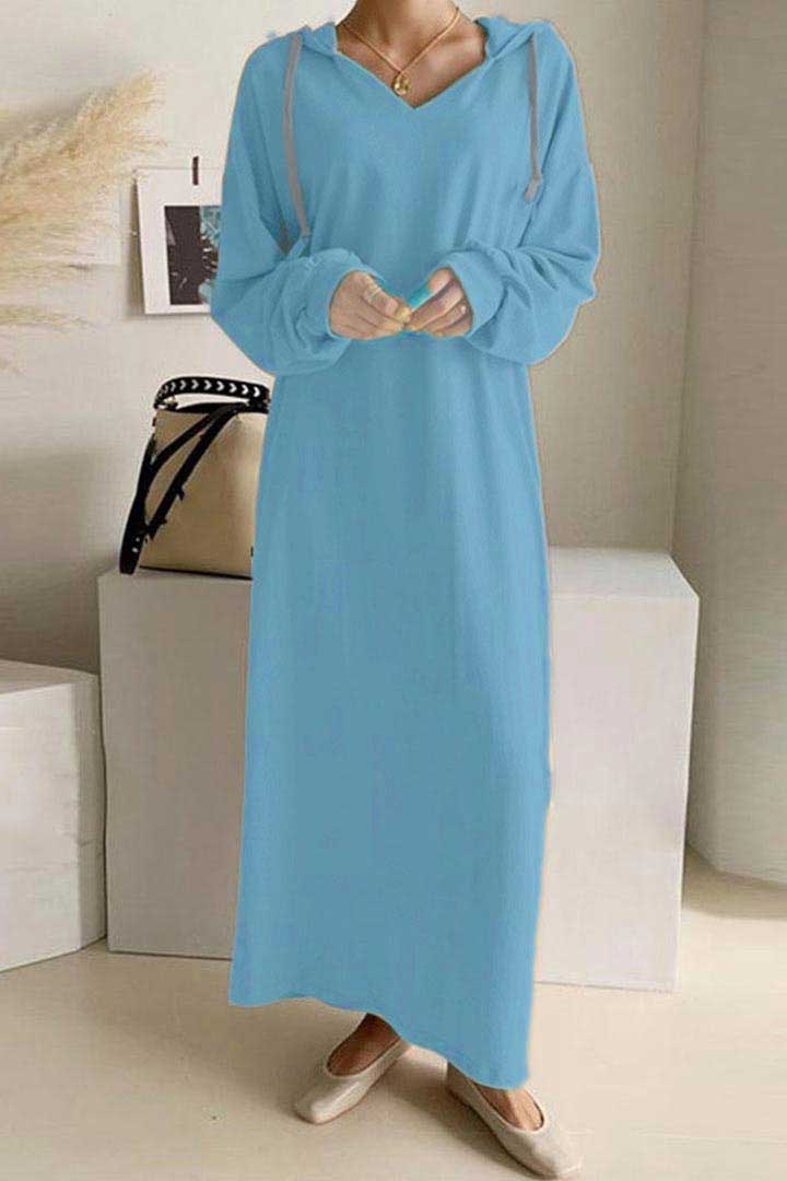 V Neck Drawstring Hooded Dress Grey · 2XL