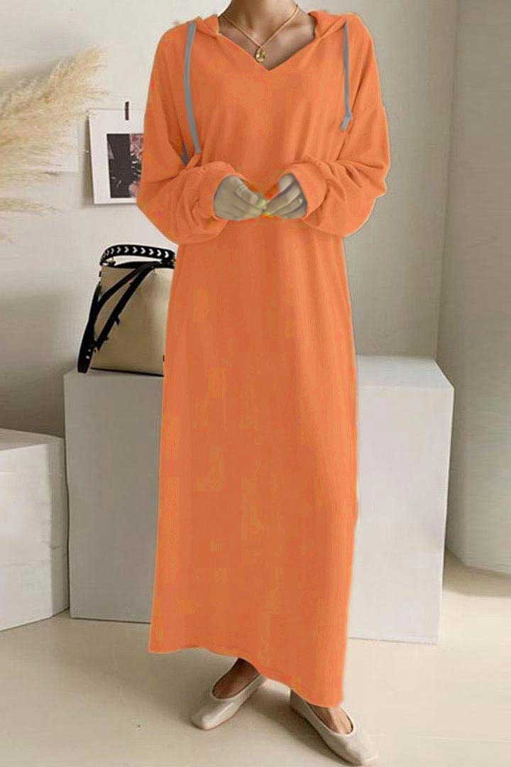 V Neck Drawstring Hooded Dress Grey · 3XL
