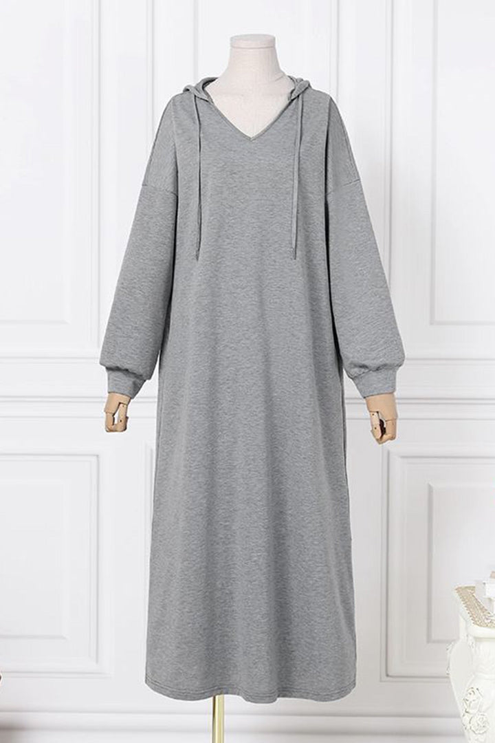 V Neck Drawstring Hooded Dress Light Yellow · 3XL
