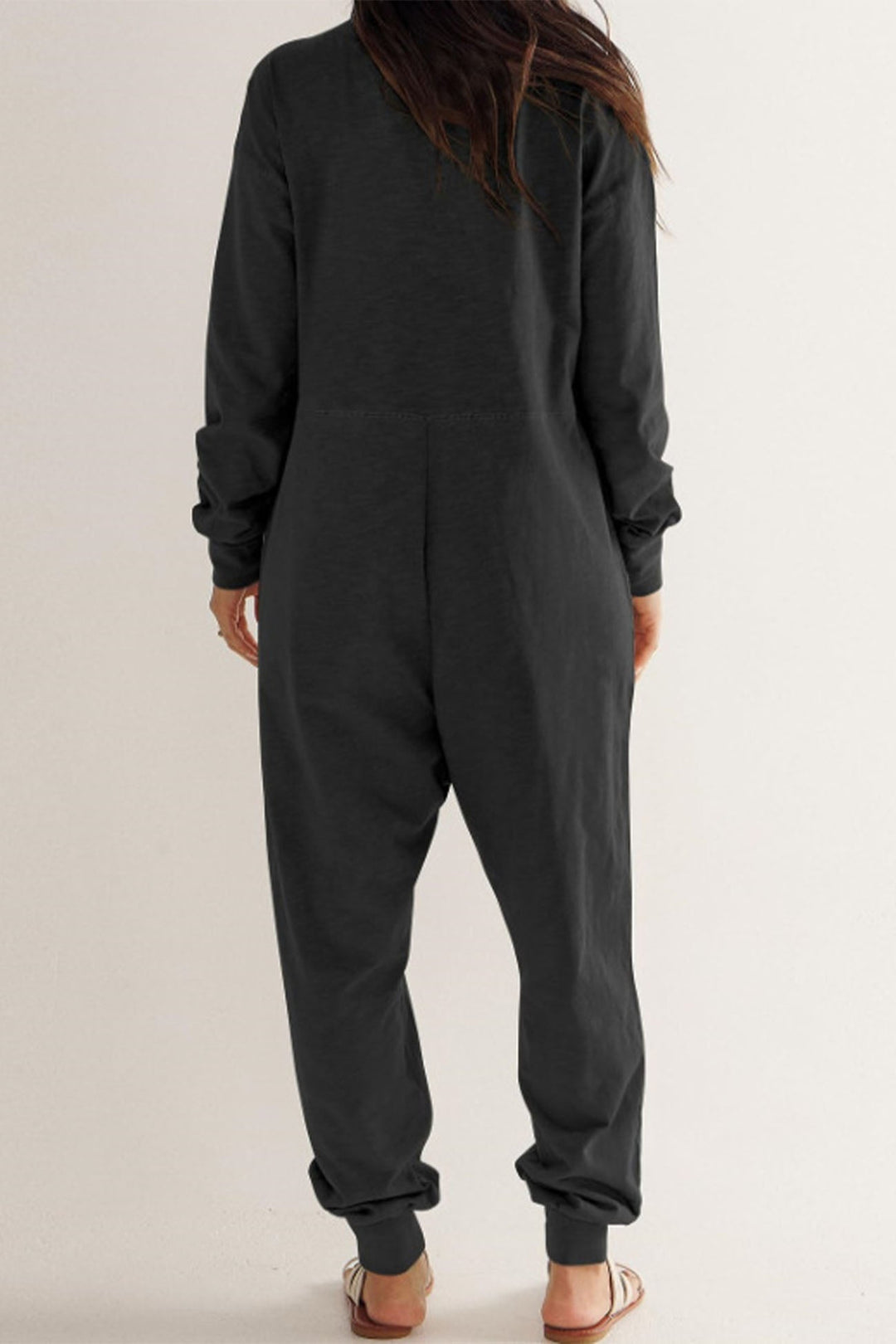 V Neck Drop Shoulder Pocket Jumpsuit Light Blue · L