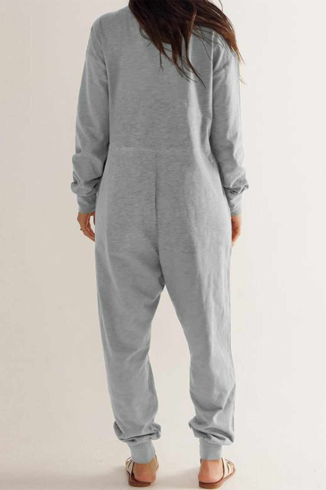 V Neck Drop Shoulder Pocket Jumpsuit Black · XL