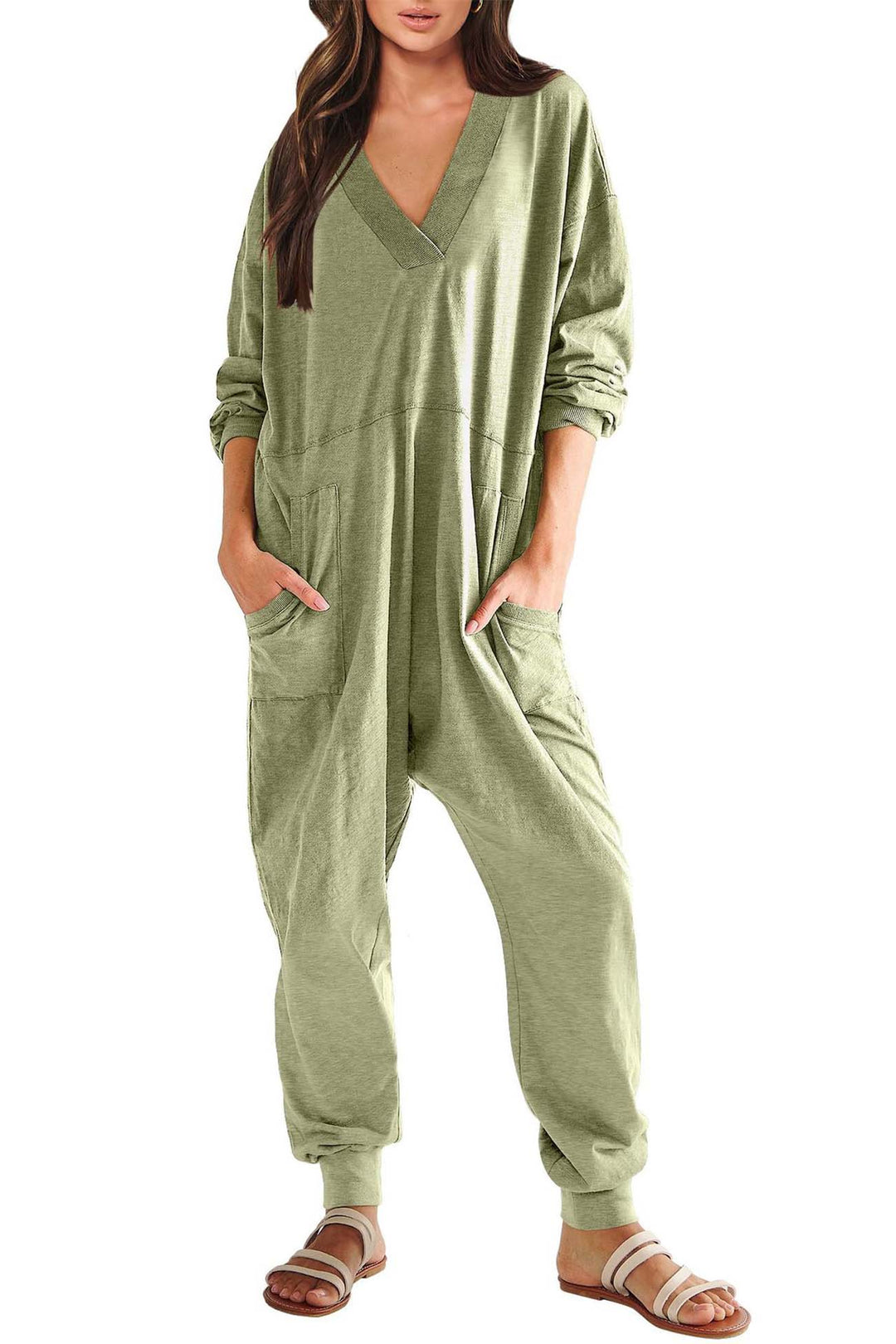 V Neck Drop Shoulder Pocket Jumpsuit Black · S