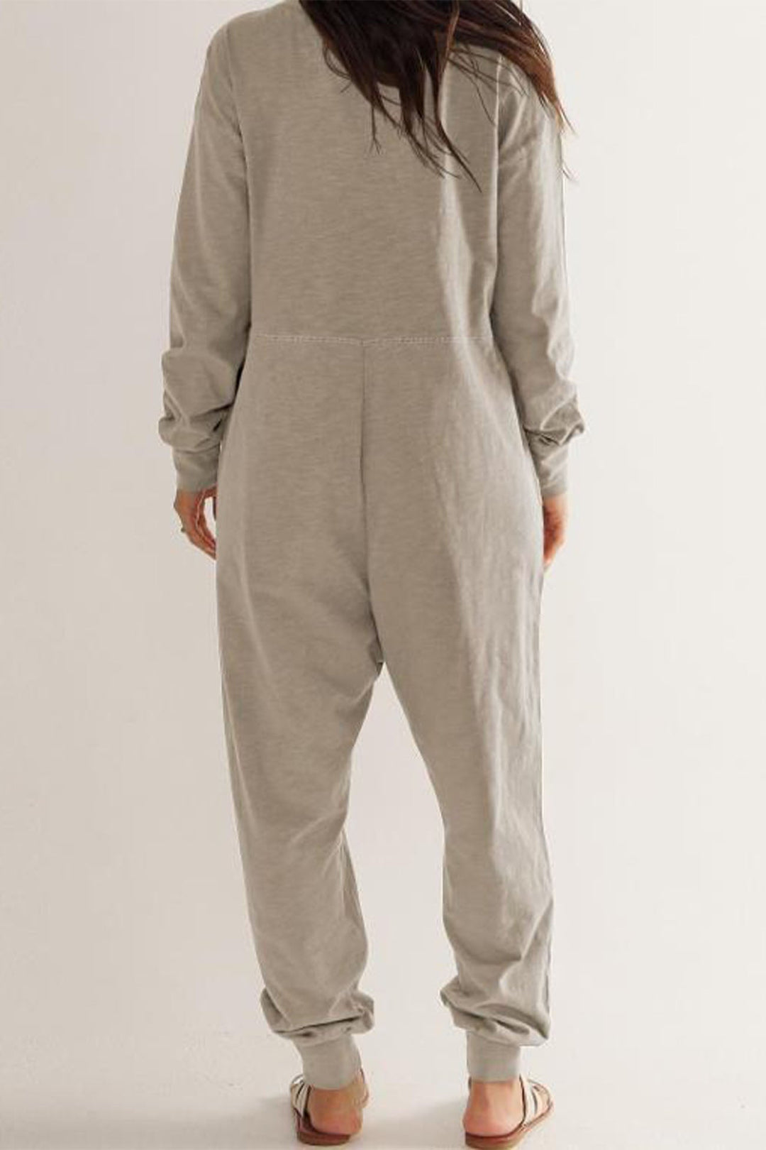 V Neck Drop Shoulder Pocket Jumpsuit Dark Blue · L