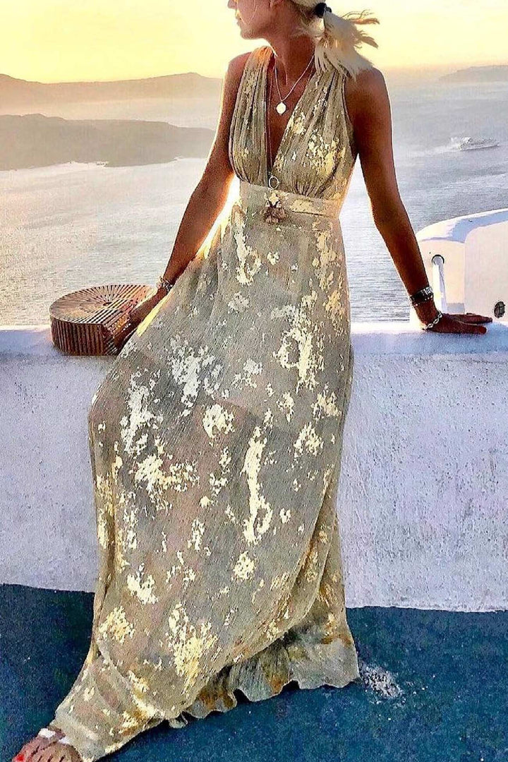 V Neck Hot Stamping Tank Dress Green · XL