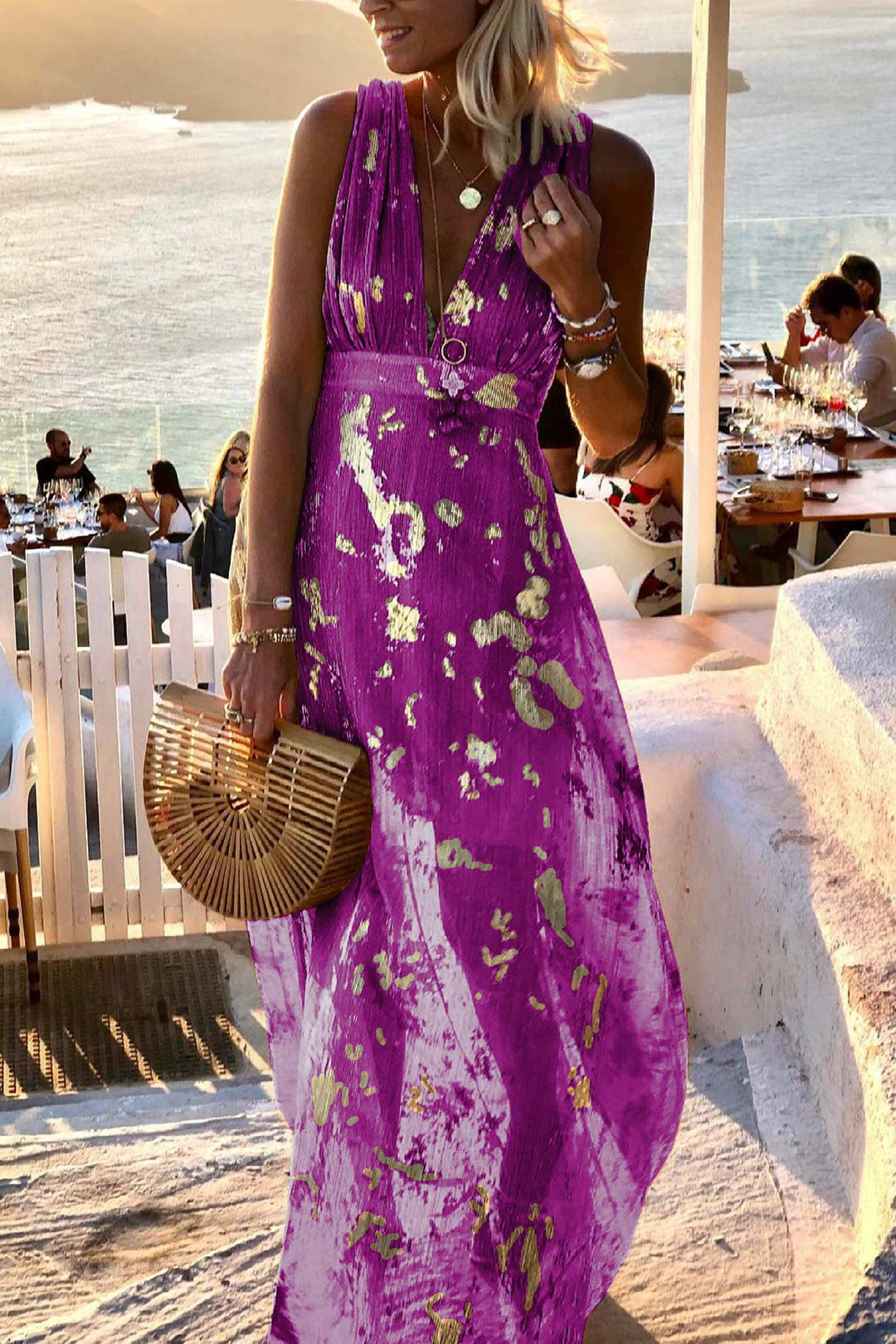 V Neck Hot Stamping Tank Dress Black · S