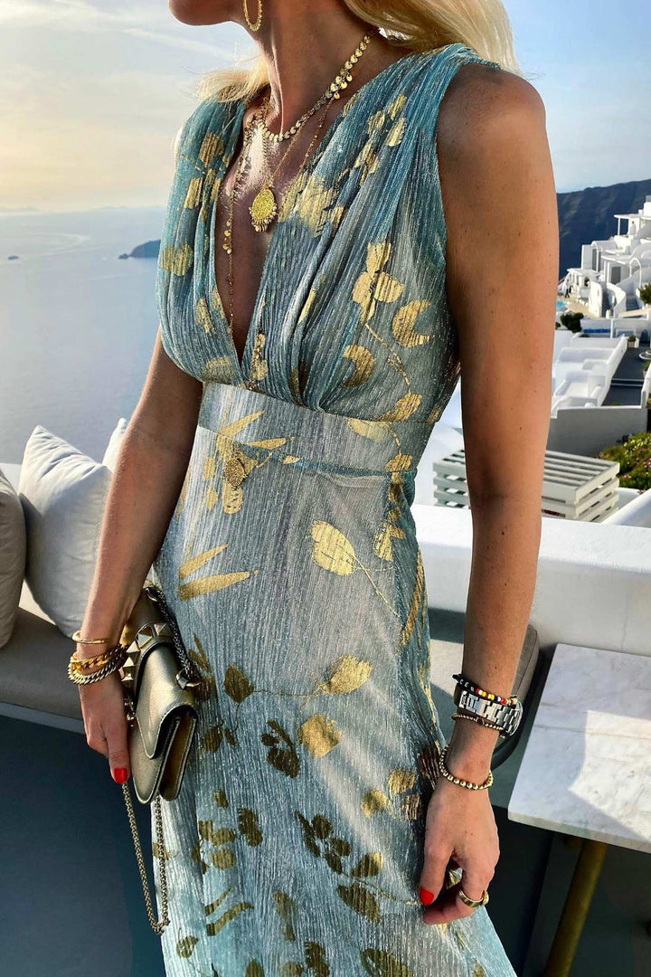 V Neck Hot Stamping Tank Dress Green · S