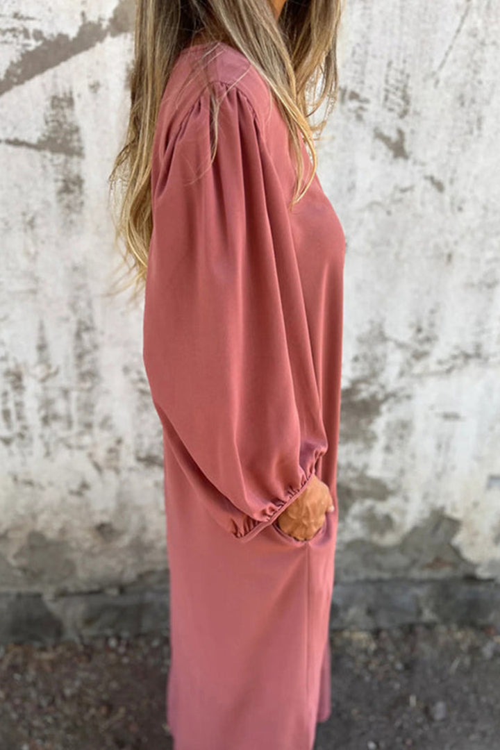 V Neck Lantern Sleeve Maxi Dress Pink · S