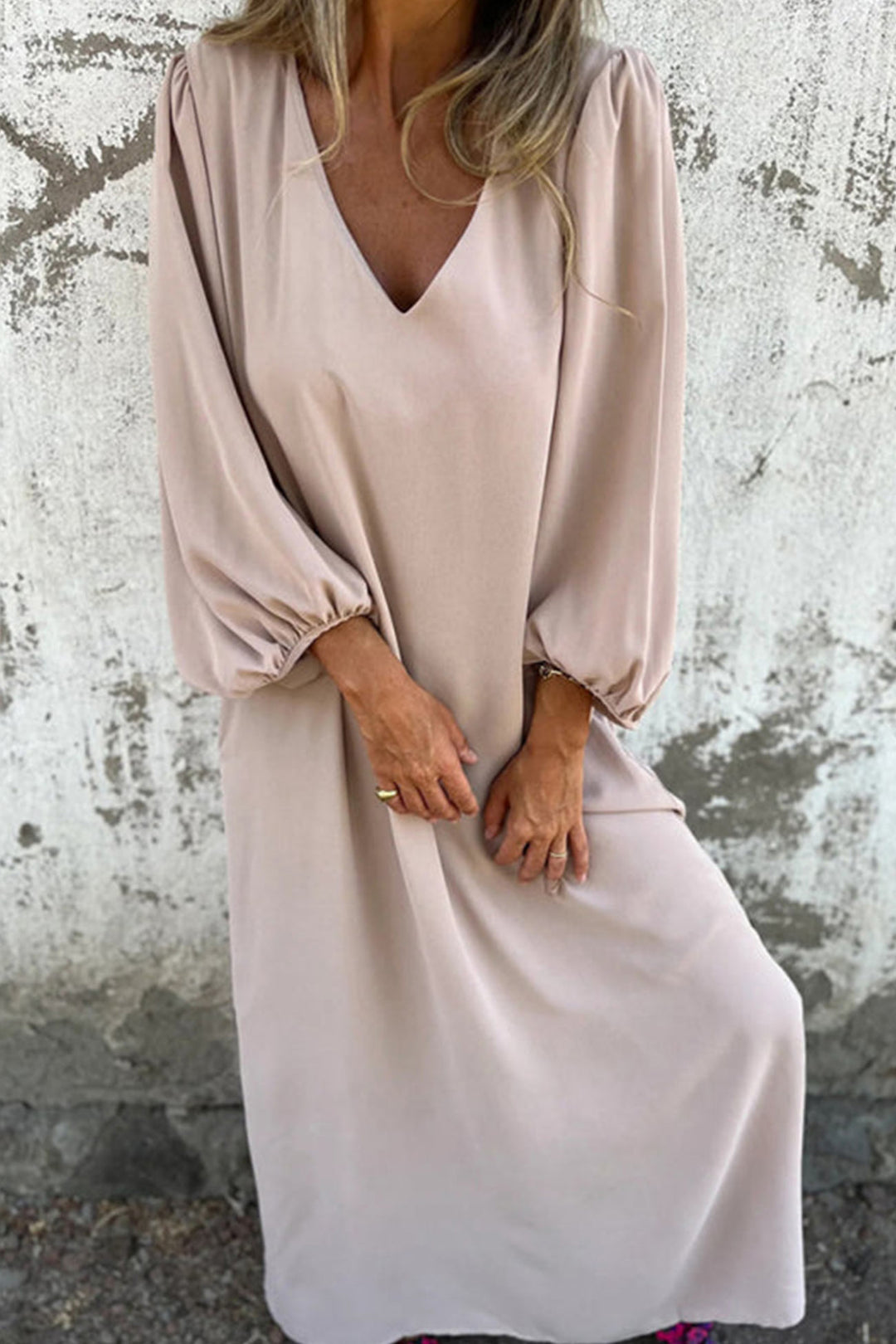 V Neck Lantern Sleeve Maxi Dress Red · 2XL