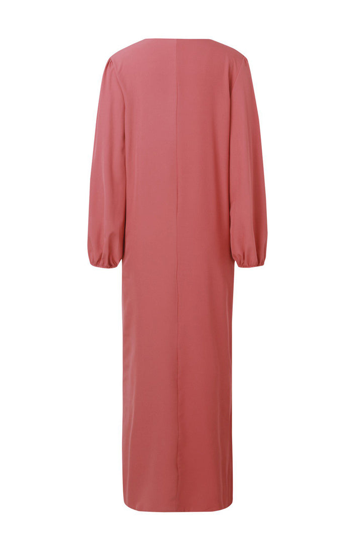 V Neck Lantern Sleeve Maxi Dress Pink · 3XL