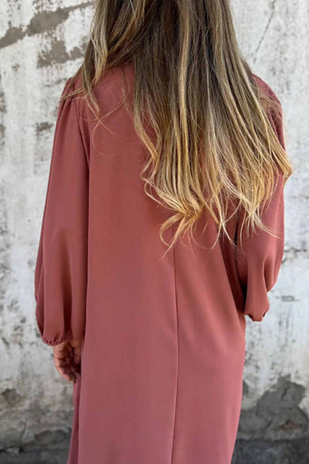 V Neck Lantern Sleeve Maxi Dress Pink · M