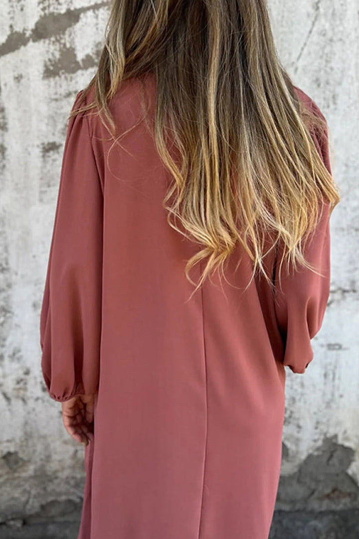 V Neck Lantern Sleeve Maxi Dress Pink · M