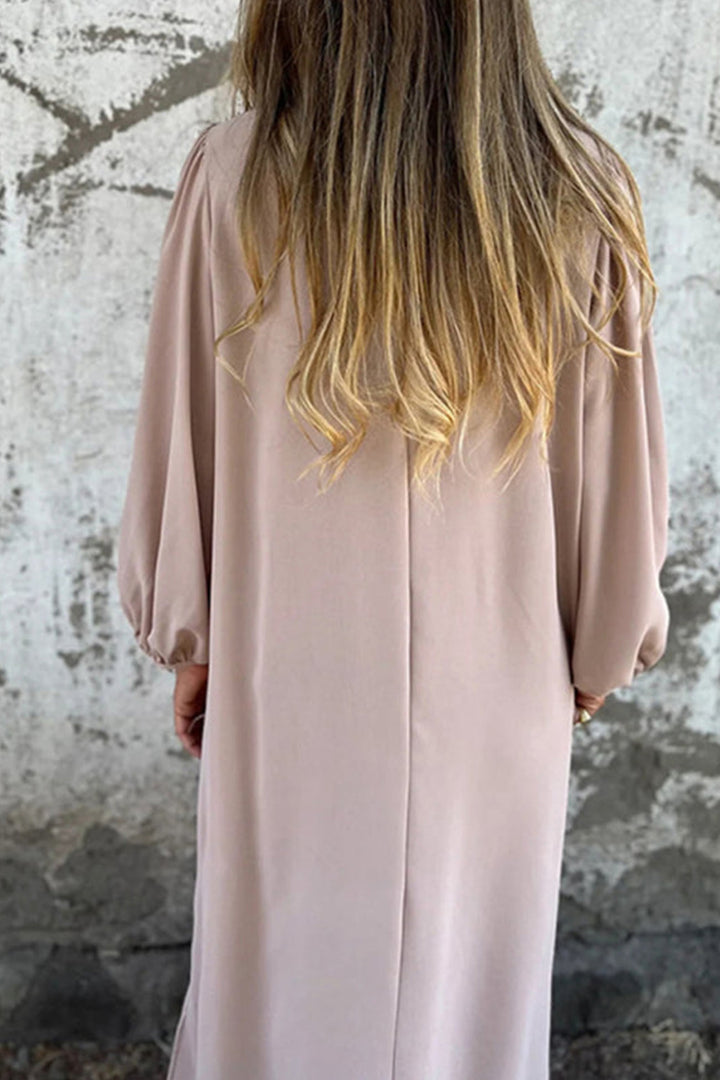 V Neck Lantern Sleeve Maxi Dress Khaki · S