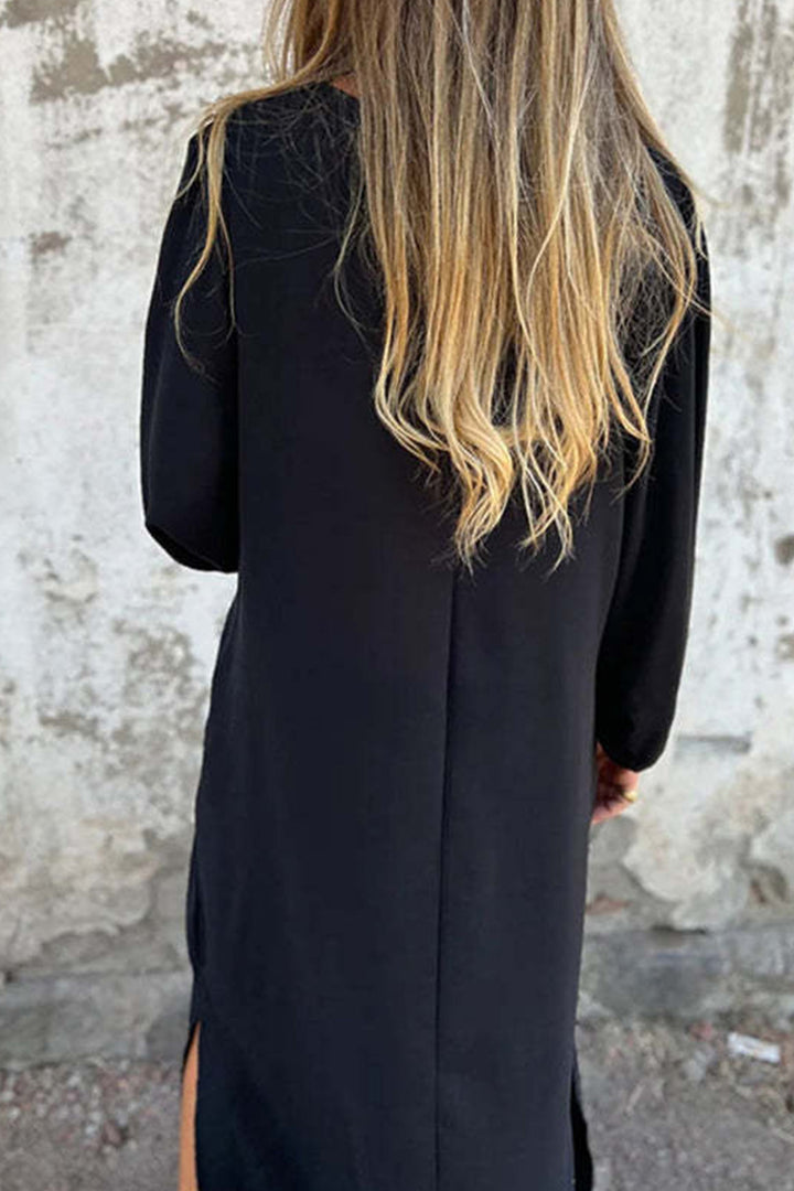 V Neck Lantern Sleeve Maxi Dress Green · S
