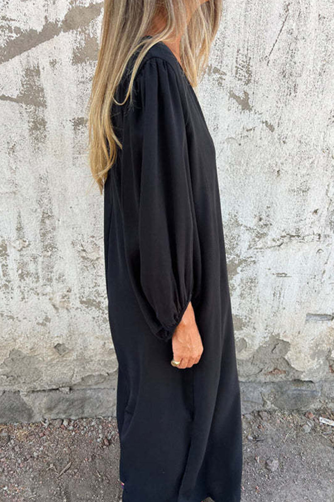V Neck Lantern Sleeve Maxi Dress Khaki · XL