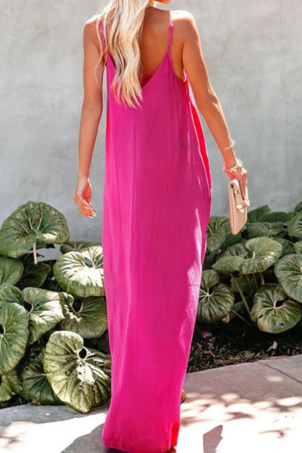 V Neck Loose Cami Dress Rose · M