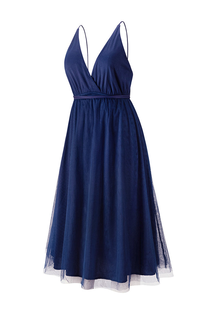 V Neck Mesh Tie-up Cami Dress Green · S