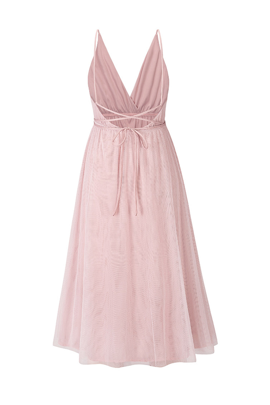 V Neck Mesh Tie-up Cami Dress Pink · 2XL
