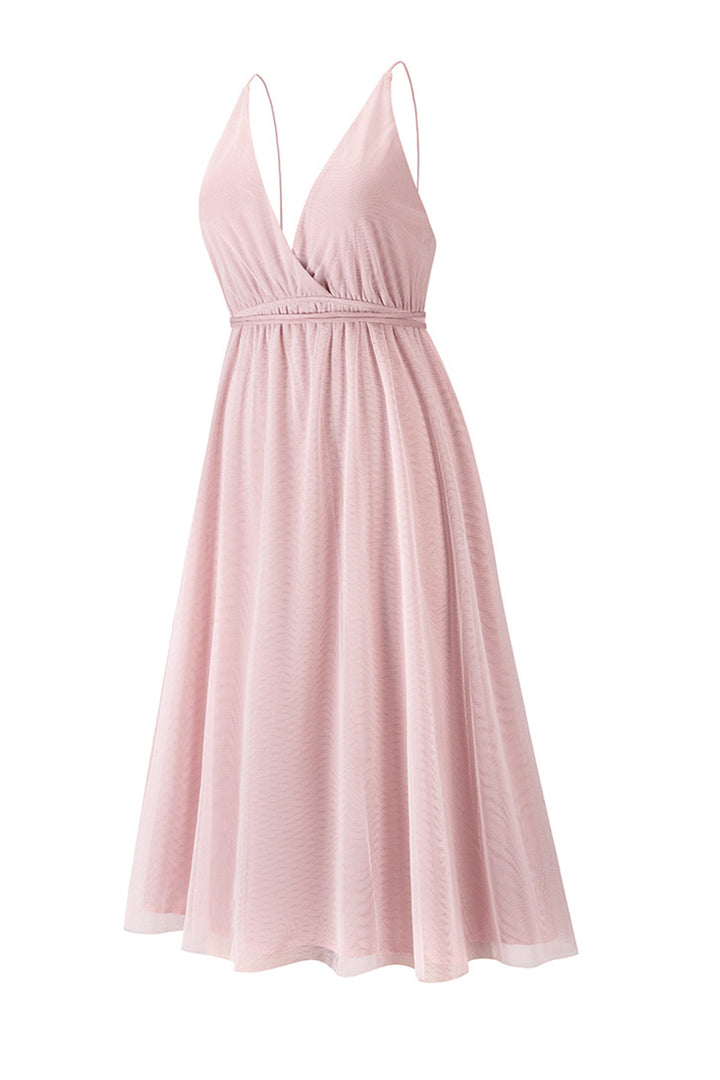 V Neck Mesh Tie-up Cami Dress Pink · XL